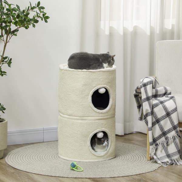 Rootz 3 -lagskatskrabe tønde - kattetårn - Indoor Cat House - Sisal -dækning beskytter møbler - Ø42 x 69H cm - Grå