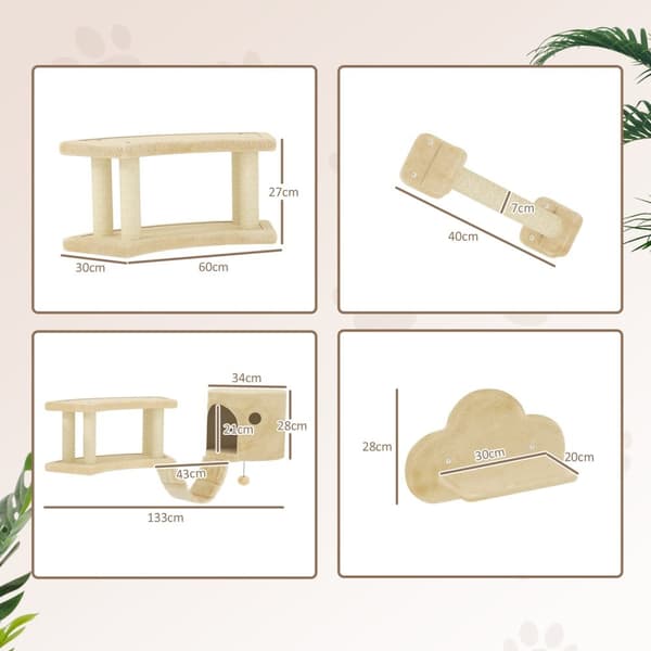 Rootz 5 stykker katteklatringssæt - skrabeposts - Jumping Platforms - Forbedrer trivsel - Skrabende post 12,5W x 15d x 54h cm