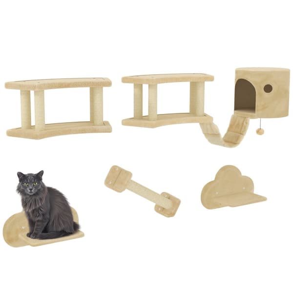 Rootz 5 stykker katteklatringssæt - skrabeposts - Jumping Platforms - Forbedrer trivsel - Skrabende post 12,5W x 15d x 54h cm