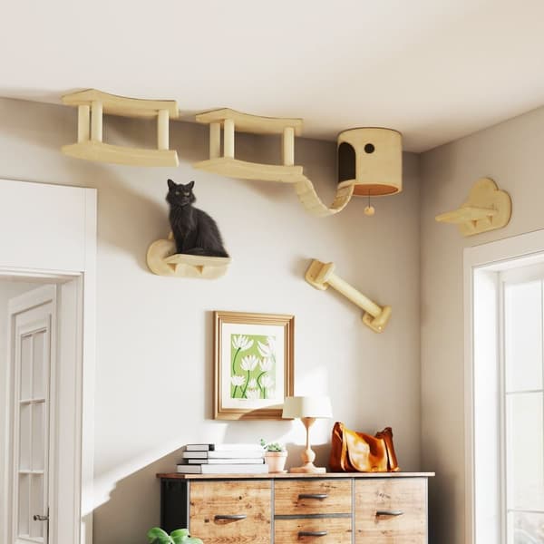 Rootz 5 stykker katteklatringssæt - skrabeposts - Jumping Platforms - Forbedrer trivsel - Skrabende post 12,5W x 15d x 54h cm