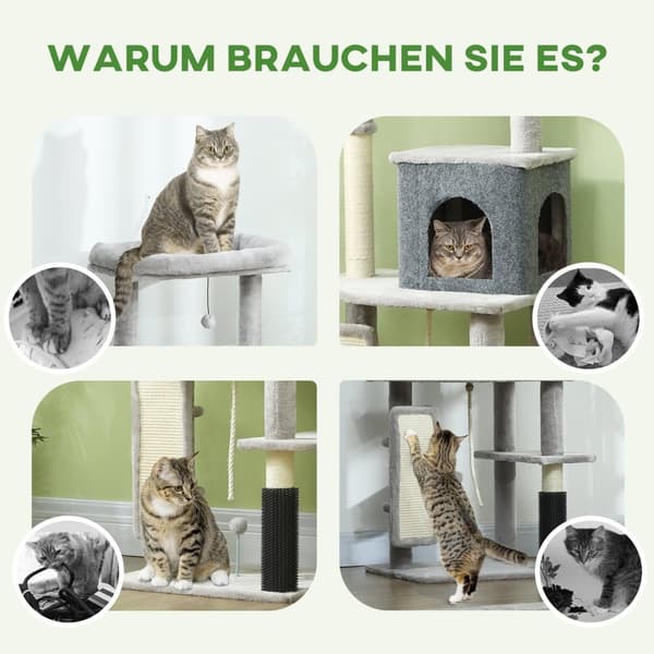 Rootz 52 "Cat Tree - Activity Scratching Post - Play Center - Sisal for Claw Care - 55L X 44W X 132H CM - Grå