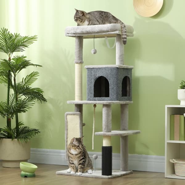 Rootz 52 "Cat Tree - Activity Scratching Post - Play Center - Sisal for Claw Care - 55L X 44W X 132H CM - Grå