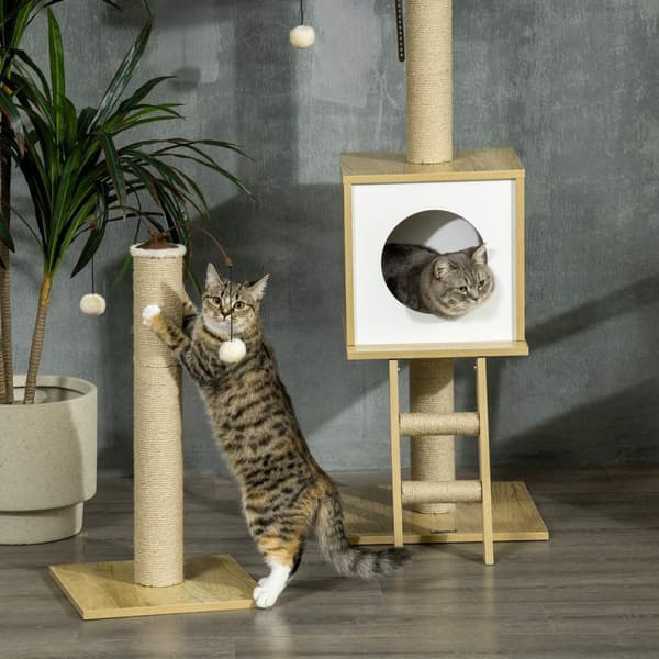 Rootz Justerbar Cat Scratching Post - Cat Tree Tower - Cat Activity Center - Gulv til loft - 40 cm x 40 cm x 225-285 cm