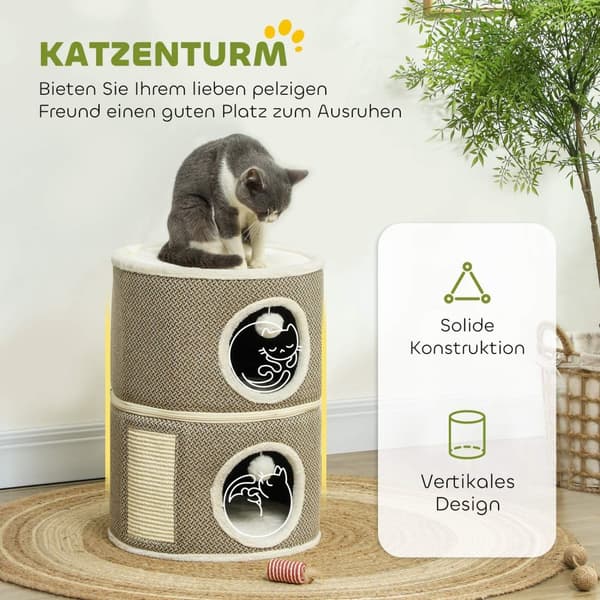 Rootz Cat Tower 3 Tier - Cat House - Condo - Plush Comfort - Ø40 X 56H CM - Brown