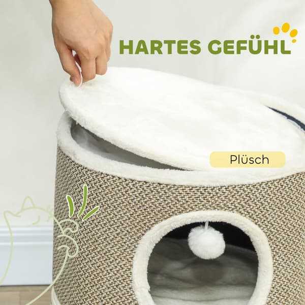 Rootz Cat Tower 3 Tier - Cat House - Condo - Plush Comfort - Ø40 X 56H CM - Brown