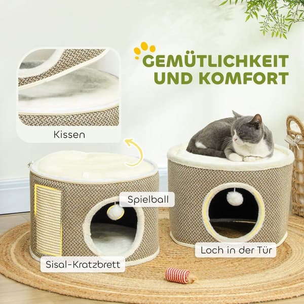 Rootz Cat Tower 3 Tier - Cat House - Condo - Plush Comfort - Ø40 X 56H CM - Brown