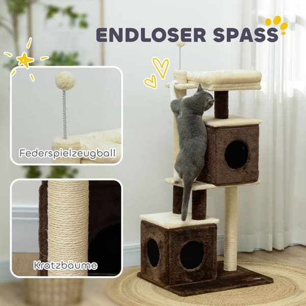 Rootz Cat Tree - Divisible Cat Tower - inomhus kattlekplats - Mysig gömställe - 55 cm x 48 cm x 107 cm