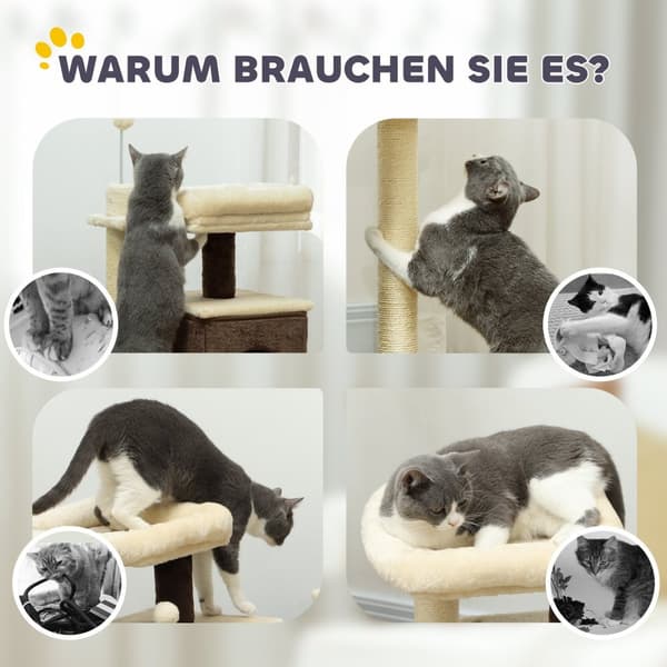 Rootz Cat Tree - Divisible Cat Tower - inomhus kattlekplats - Mysig gömställe - 55 cm x 48 cm x 107 cm