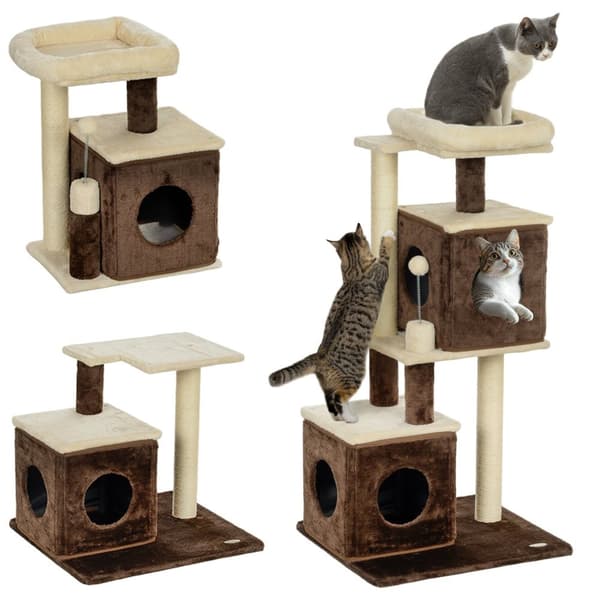 Rootz Cat Tree - Divisible Cat Tower - inomhus kattlekplats - Mysig gömställe - 55 cm x 48 cm x 107 cm