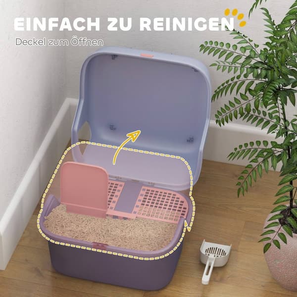 Rootz Cat Litter Box med låg og scoop - Pet Litter Pan - Easy Clean Kitty Toilet - 50 cm x 50 cm x 39 cm - Låsbar og stilfuld grå