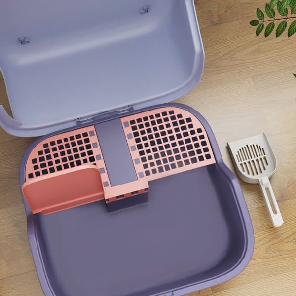 Rootz Cat Litter Box med låg og scoop - Pet Litter Pan - Easy Clean Kitty Toilet - 50 cm x 50 cm x 39 cm - Låsbar og stilfuld grå