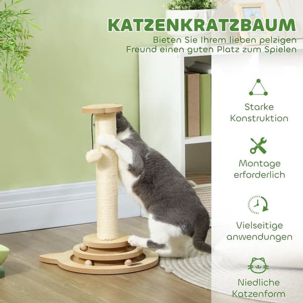 Rootz Cat -radutuspylväs - Sisal Scratch Tower - Play Ball Track - Viihdyttävä 4 -in -1 -suunnittelu - 32 cm x 32cm x 49cm