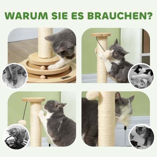 Rootz Cat -radutuspylväs - Sisal Scratch Tower - Play Ball Track - Viihdyttävä 4 -in -1 -suunnittelu - 32 cm x 32cm x 49cm