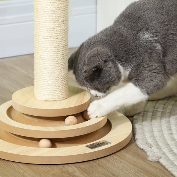 Rootz Cat -radutuspylväs - Sisal Scratch Tower - Play Ball Track - Viihdyttävä 4 -in -1 -suunnittelu - 32 cm x 32cm x 49cm