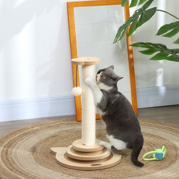 Rootz Cat -radutuspylväs - Sisal Scratch Tower - Play Ball Track - Viihdyttävä 4 -in -1 -suunnittelu - 32 cm x 32cm x 49cm