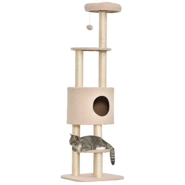 Rootz Cat Tree med Sisal Scratching Post - Cat Condo - Plush Cat Tower - Skyddar möbler - 45L X 40W X 148H CM