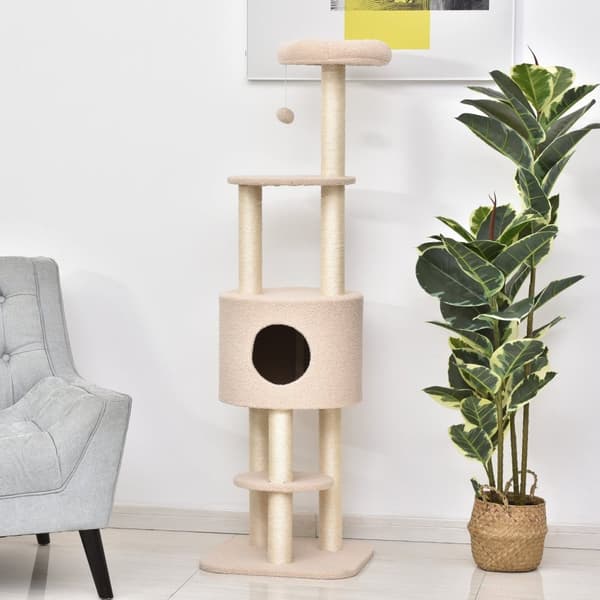 Rootz Cat Tree med Sisal Scratching Post - Cat Condo - Plush Cat Tower - Skyddar möbler - 45L X 40W X 148H CM