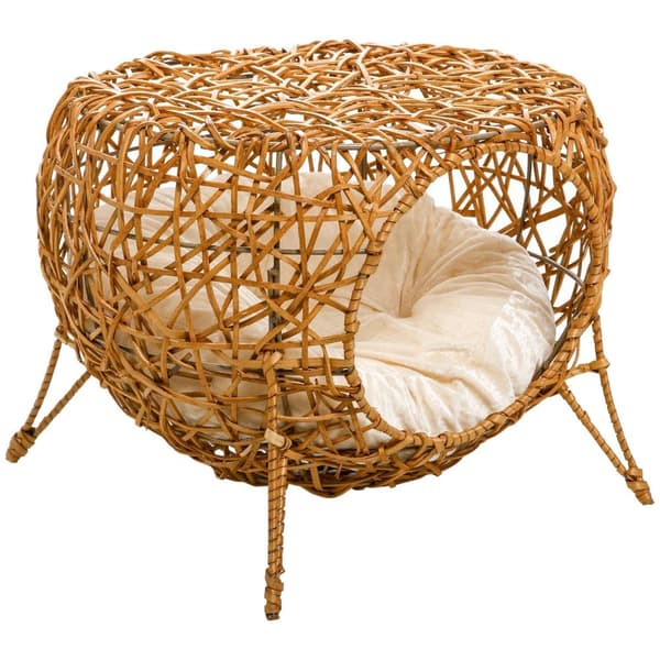 Rootz Cat Cave - Cat Bed - Cat House - Rattan -kissan kori - Pehmeä tyyny - Ø 40 x 32 cm - ruskea - tyylikäs ja mukava lepopaikka