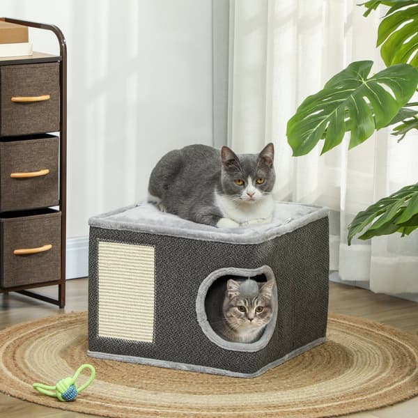 Rootz Cat House med puder - katteseng - kattehave - sisal mat - 45x45x35 cm - plys komfort for katte op til 6 kg - legetøjskugle inkluderet