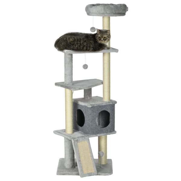 Rootz Cat Tree - Kiipeilypuu - CAT -aktiviteettikeskus - Kynsiteroittaminen - 4 alusta 146 cm - Paranna kotiasi tyylillä ja toiminnalla!