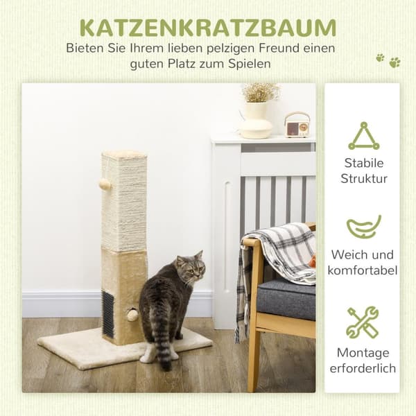 Rootz Cat Scratching Post - Cat Tree - Kitty Tower - Inkluderer legetøj - Jute Rope - 59,5 cm x 39 cm x 79 cm