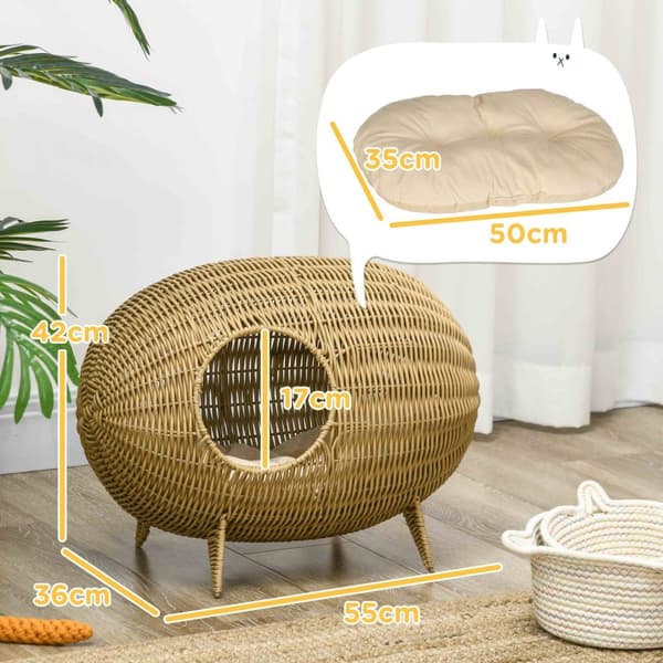 Rootz forhøjet kattebed - hyggelig kurv - kattehule - stor komfort - 55L x 36W x 42H cm pude inkluderet