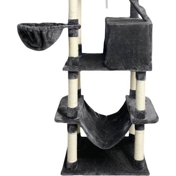 TAYLOR Kattenshydd - 60 x 50 x 206 cm - Mörkgrå - 2 plattformar, 1 sittpinn, 2 hus, 1 hängmatta