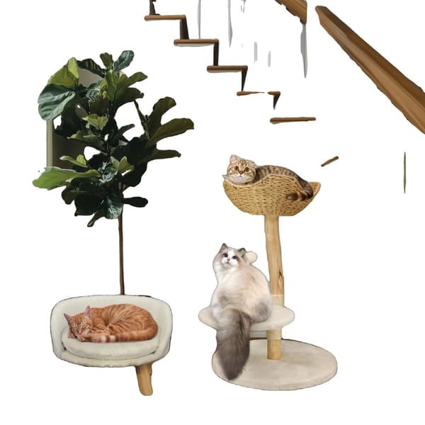 Kattträd, Tredelad Design, Upp till 10 kg Kapacitet,Trä och Vitt