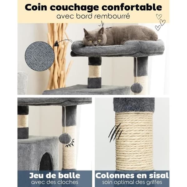 Kattträd - lionto - Höjd 80 cm - Mörkgrå - Mjuk plysch - Sisal