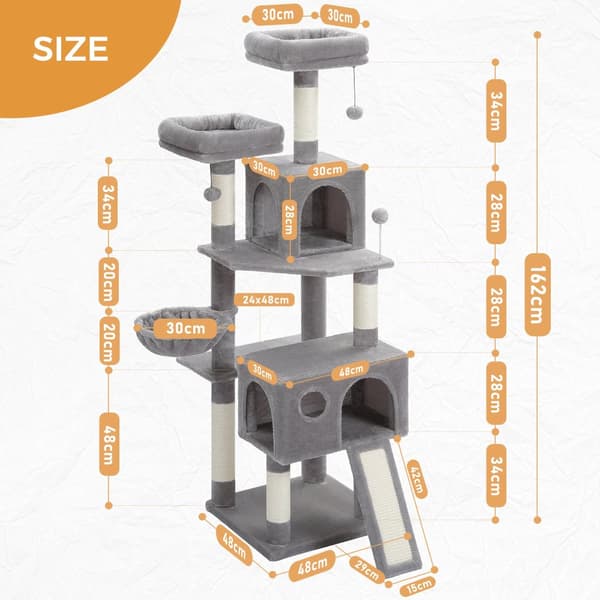 Stort Kattträd, 5-Lagers Flerplansdesign, Robust Träbyggnation,AMT0181GY, XL