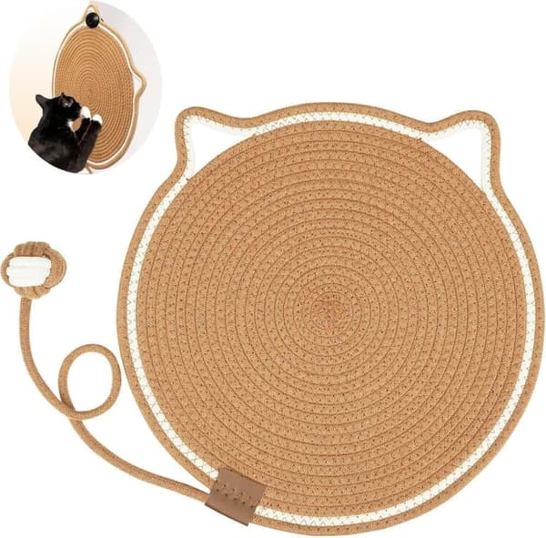 Kattklösmatta, bomullsbollleksak och kattöra designad klösmatta, hållbar klösvägg.