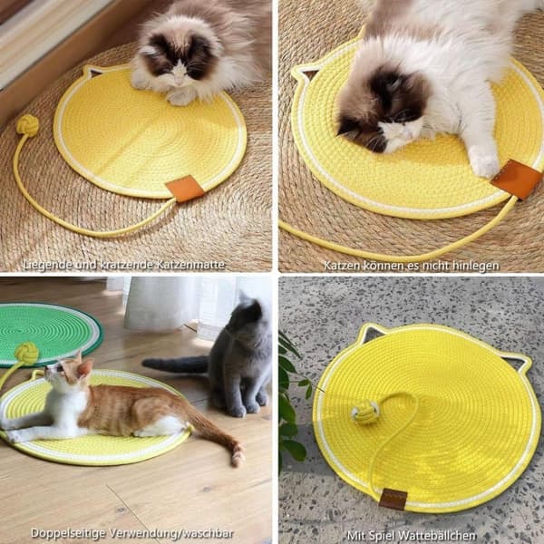 Kattklösmatta, bomullsbollleksak och kattöra designad klösmatta, hållbar klösvägg.