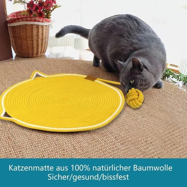Kattklösmatta, bomullsbollleksak och kattöra designad klösmatta, hållbar klösvägg.
