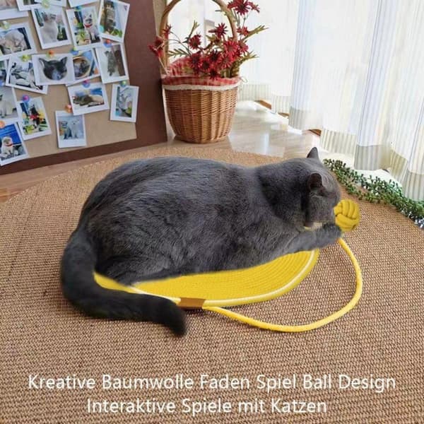 Kattklösmatta, bomullsbollleksak och kattöra designad klösmatta, hållbar klösvägg.