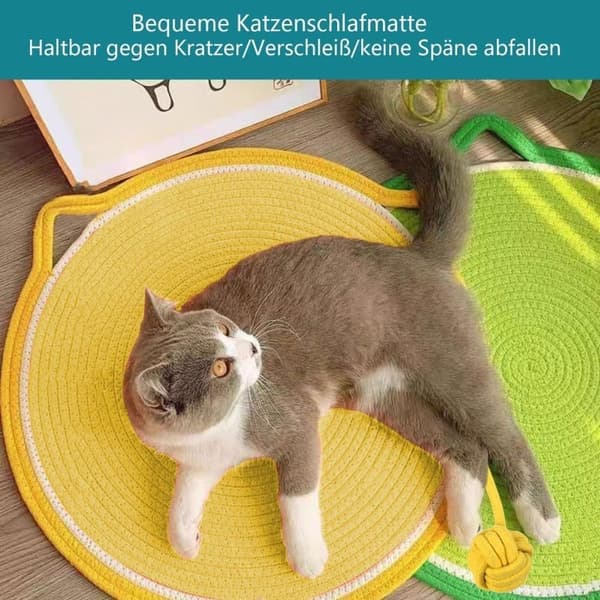 Kattklösmatta, bomullsbollleksak och kattöra designad klösmatta, hållbar klösvägg.