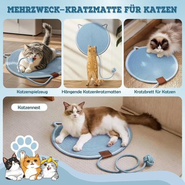 Kattklösmatta, bomullsbollleksak och kattöra designad klösmatta, hållbar klösvägg.