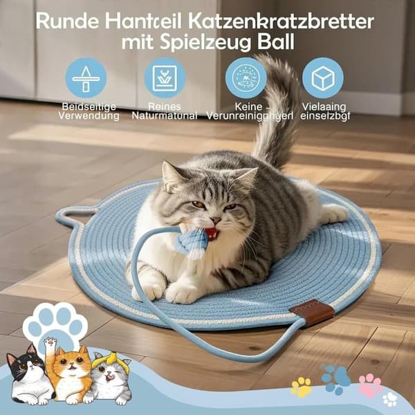 Kattklösmatta, bomullsbollleksak och kattöra designad klösmatta, hållbar klösvägg.