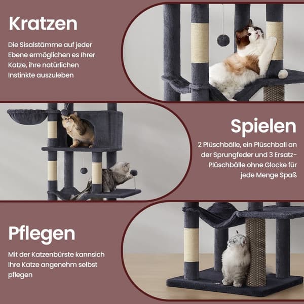 Scratching Post 175 cm - Cat Tree med flere etager og 2 huler