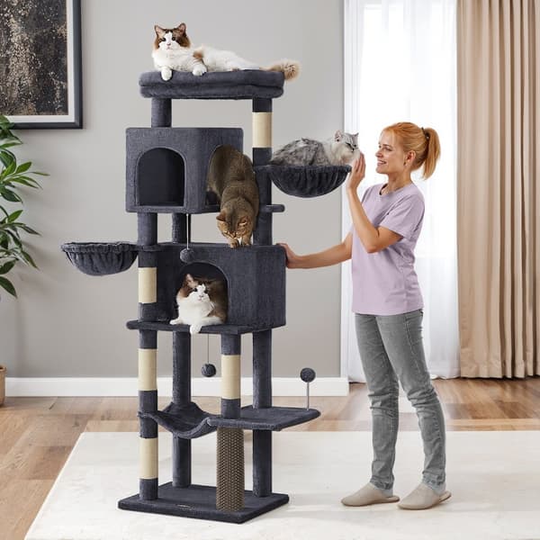 Scratching Post 175 cm - Cat Tree med flere etager og 2 huler