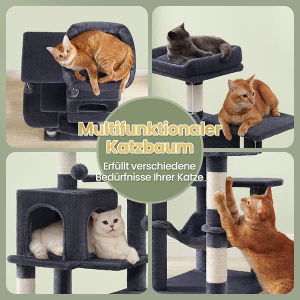 Cat Tree - Scratching Post med hule, hængekøje og 4 skrabe stolper - flere etager