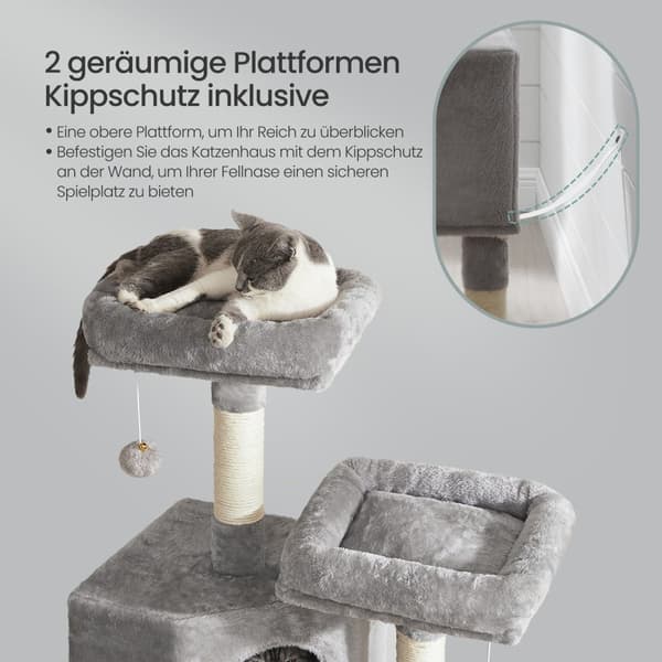 Cat Tree - Compact Scratching Furniture 115 cm - För flera katter - Grå