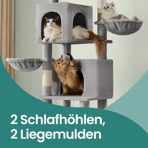 Scratching Post 175 cm - Cat Tree med flere etager og 2 huler
