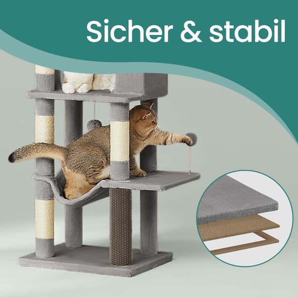 Scratching Post 175 cm - Cat Tree med flere etager og 2 huler