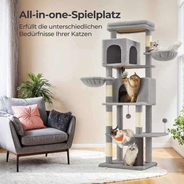 Scratching Post 175 cm - Cat Tree med flere etager og 2 huler