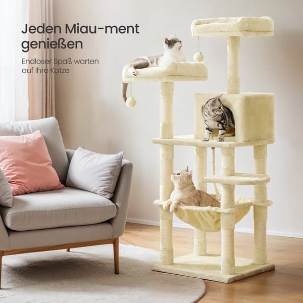 Scratching Post 143 cm - Cat Tree med 11 skrabeposter - Stabil og behagelig