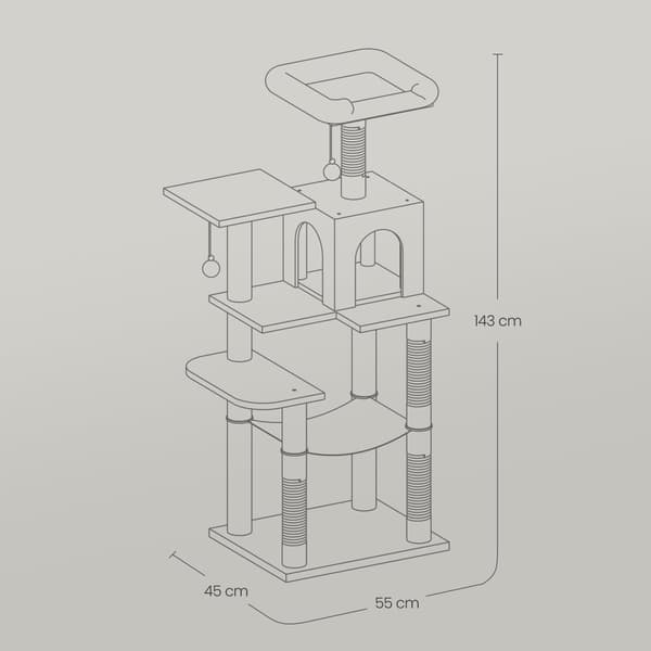 Scratching Post - Cat Scratching Post 143 cm - Flere etager - Grå