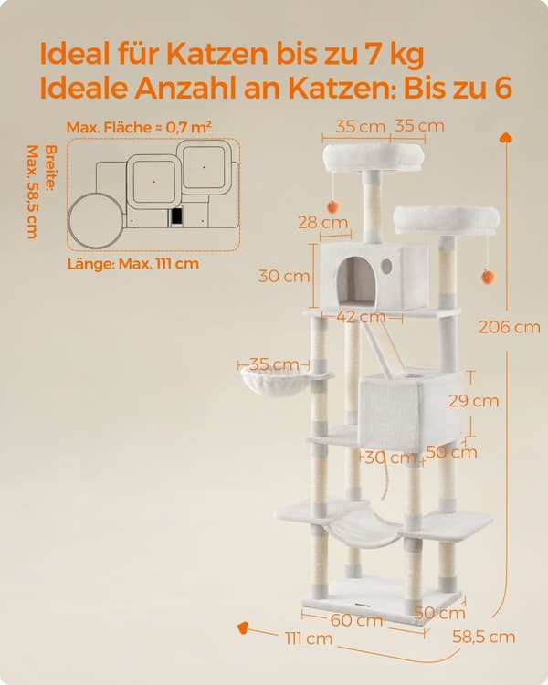 Kradsetræ, Feandrea, XL, 206 cm, Røggrå, Cremehvid.