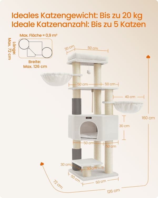 Kradsetræ, Feandrea, 50 x 50 x 160 cm, Creme-hvid-Beige.