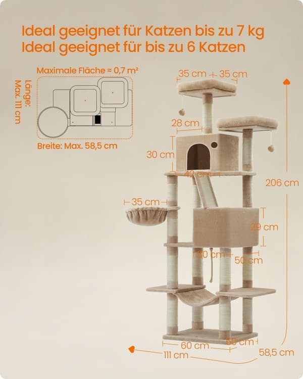 Kradsetræ, Feandrea, 206 cm, Kamelbrun