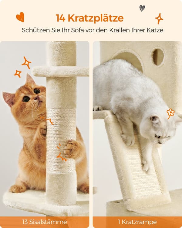 Kratztræ, Feandrea, XL-Kattetræ, 206 cm, Beige